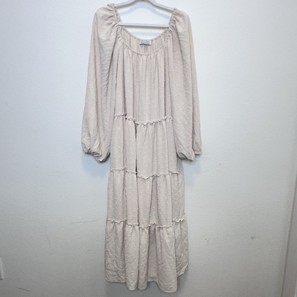 Dresses & Skirts - ZOCO Exclusive Solid Beige Maxi Dress Tiered Ruffles Puff Sleeve Boho Sz Med